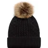 1E140L - Acrylic / Polyester Satin Cuff Toque (Faux Fur Pom Pom 12cm, Women’s)<AJM Online
