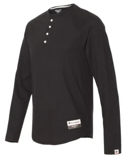 AO380 - Adult Long Sleeve Slub Henley<Champion Clearance