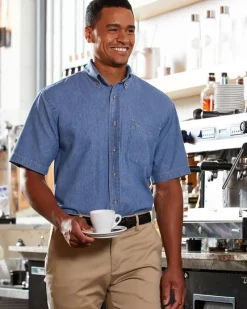 M550S - Men's 6.5 oz. Short-Sleeve Denim Shirt<Harriton Best