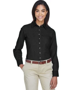 M550W - Ladies 6.5 oz. Long-Sleeve Denim Shirt<Harriton Online