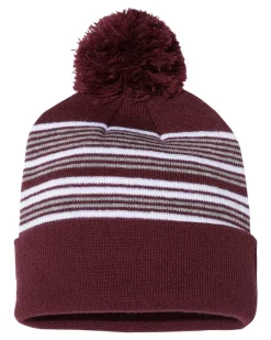 SP60 - 12" Striped Pom-Pom Cuffed Beanie<Sportsman Best